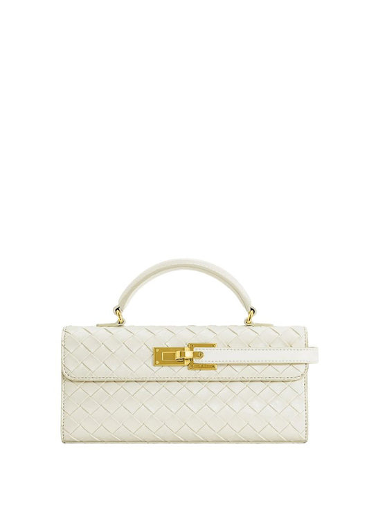Keyla Weave Texture Top Handle Bag - White