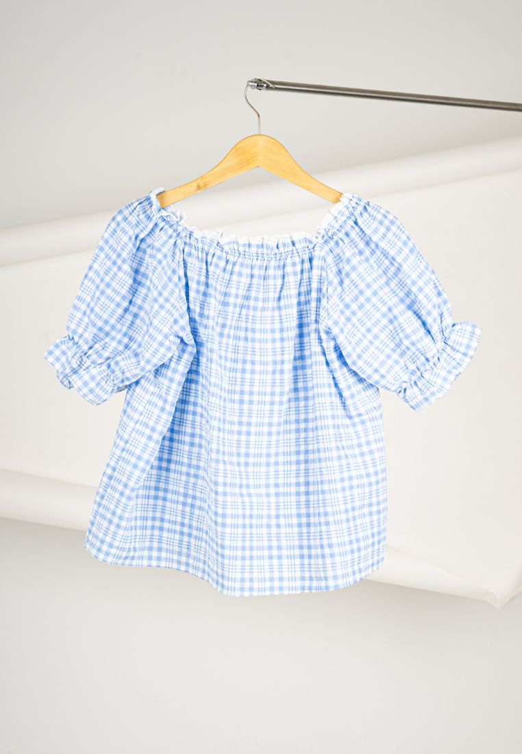 Korean Blue Plaid Top By Kerri Made in Korea
