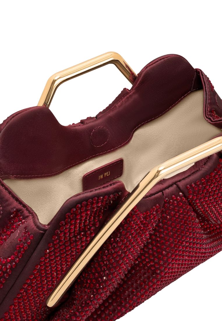 Lila Artificial Crystal Metal Frame Clutch - Red