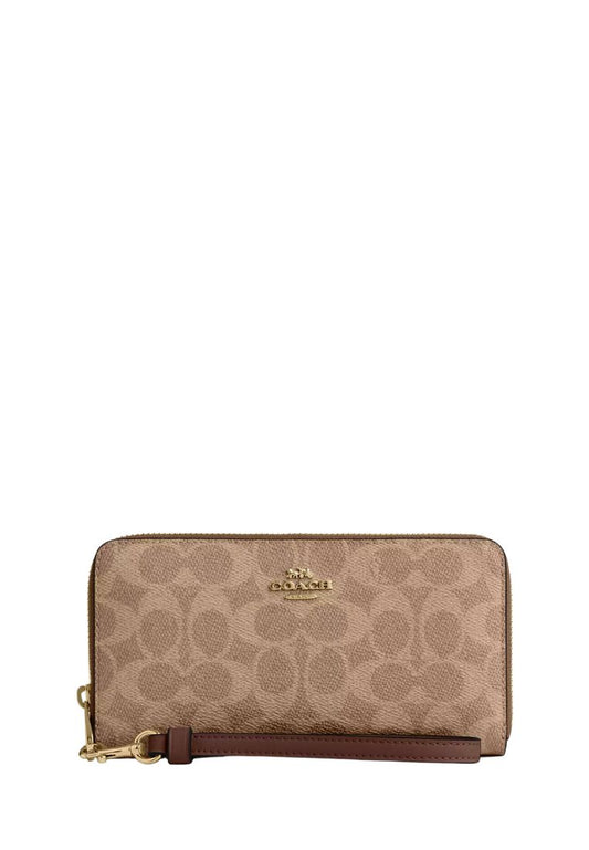 Long Zip Around Wallet In Signature Canvas Gold Tan Brown