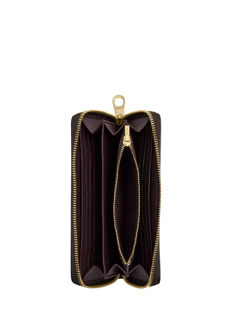 Long Zip Around Wallet In Signature Canvas Gold Walnut Black