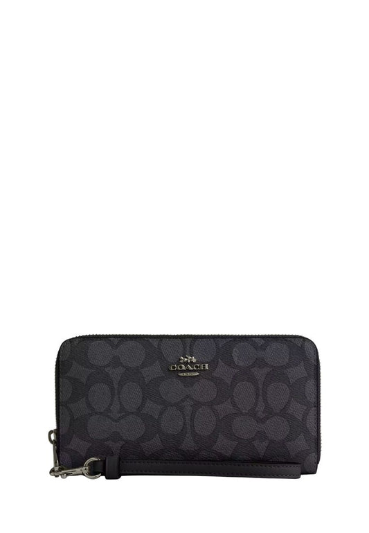 Long Zip Around Wallet In Signature Canvas Gunmetal Charcoal Black