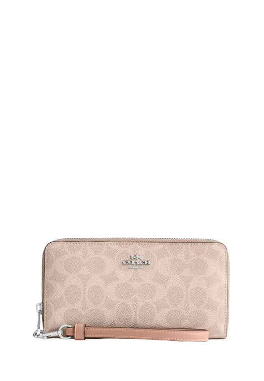 Long Zip Around Wallet In Signature Canvas Silver Sand Taupe