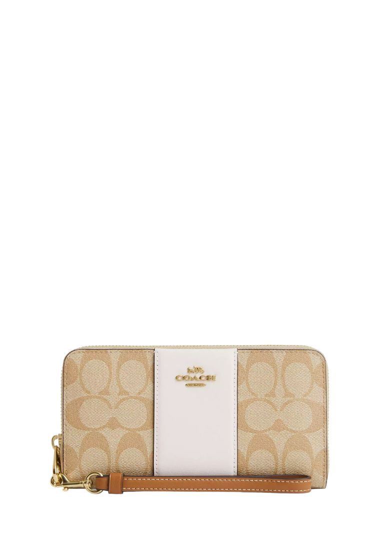 Long Zip Around Wallet In Signature Canvas With Stripe Chalk Lt Saddle