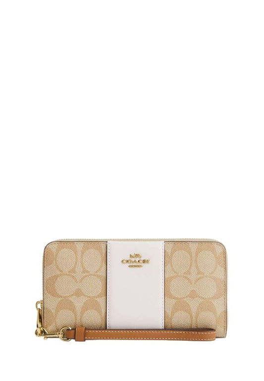 Long Zip Around Wallet In Signature Canvas With Stripe Chalk Lt Saddle