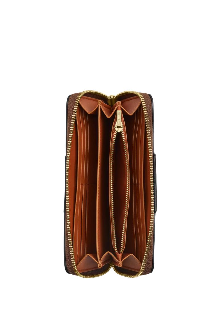 Long Zip Around Wallet In Signature Canvas With Stripe Gold Tan Black