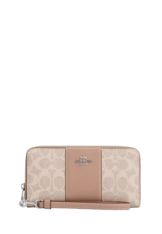 Long Zip Around Wallet In Signature Canvas With Stripe Silver Sand Taupe