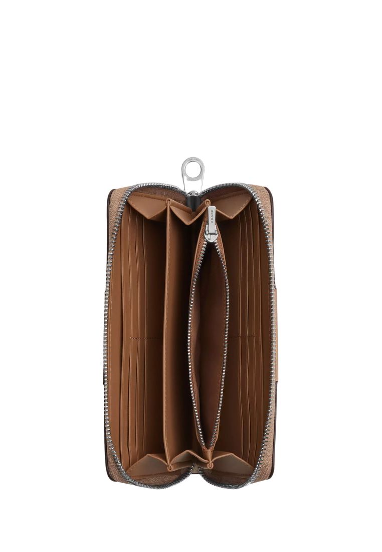 Long Zip Around Wallet In Signature Canvas With Stripe Silver Sand Taupe