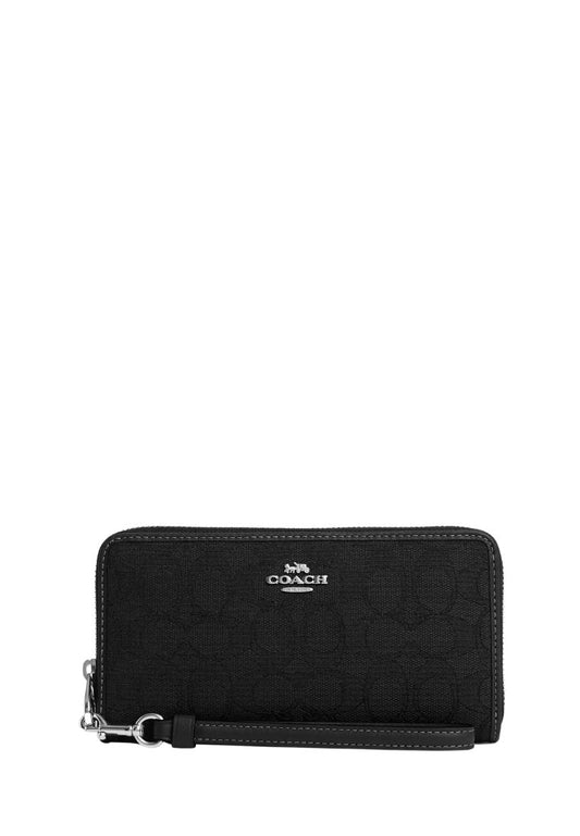 Long Zip Around Wallet In Signature Jacquard Silver Black