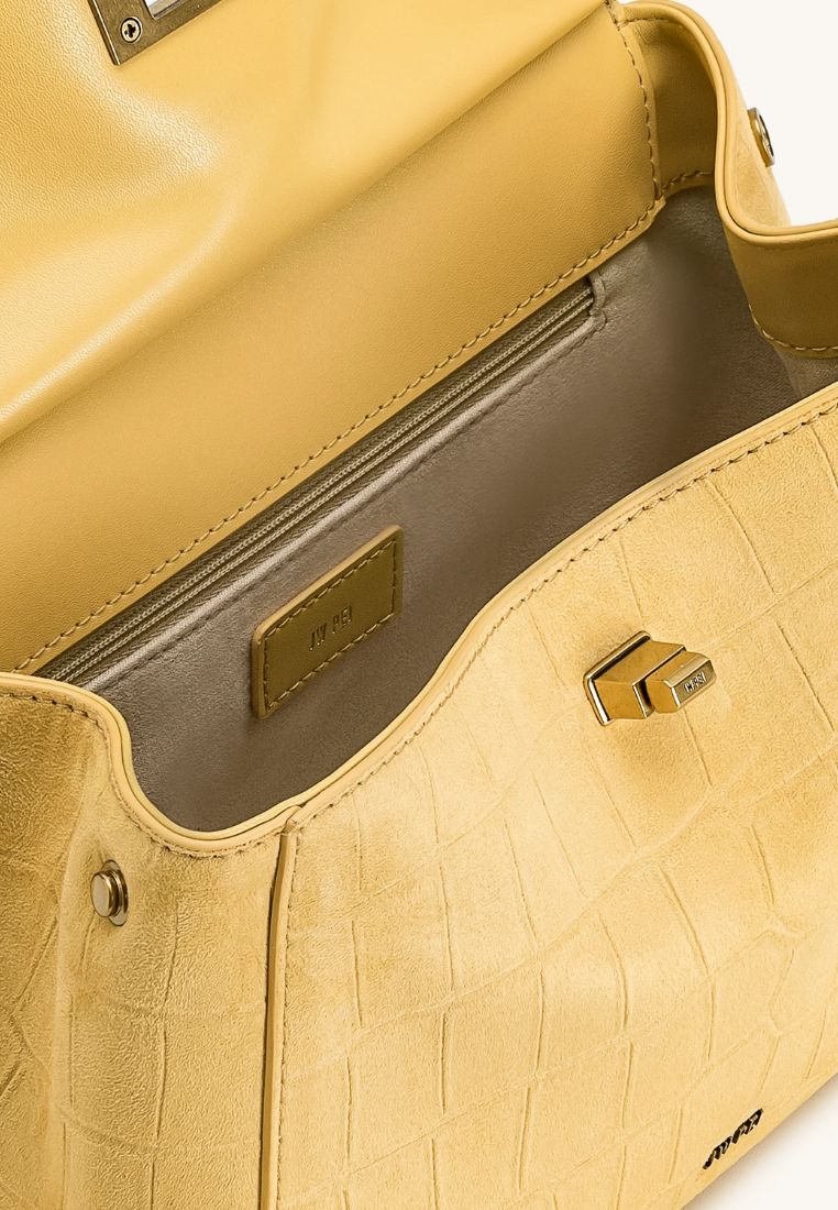 Lucia Classic Croc-Embossed Faux Suede Top Handle Bag - Yellow