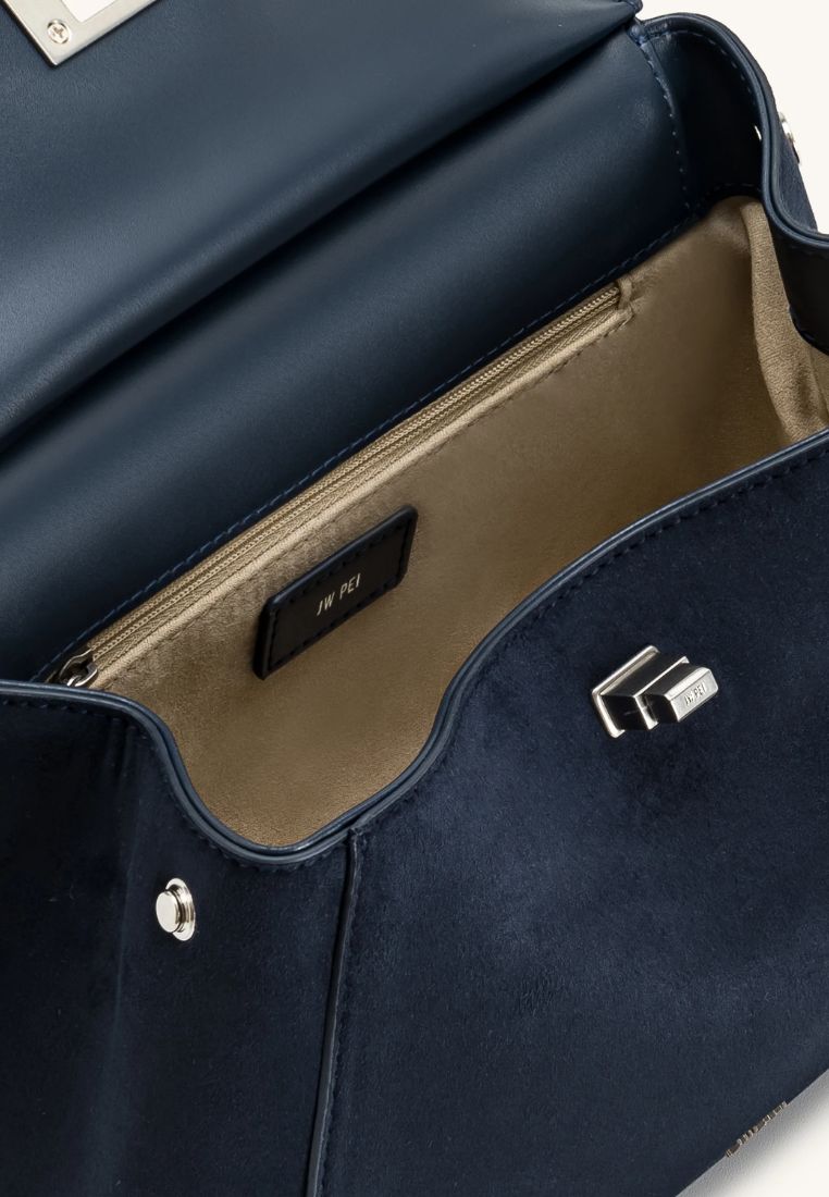 Lucia Classic Faux Suede Top Handle Bag - Navy Blue