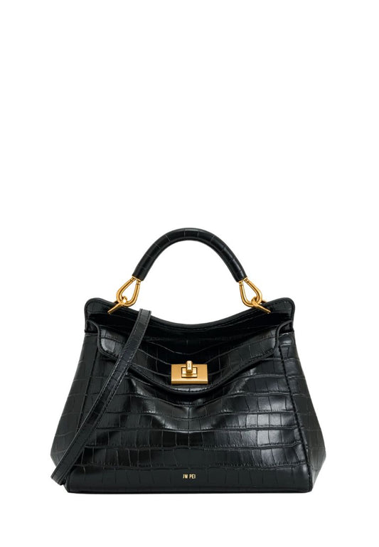 Lucia Classic Top Handbag - Black Croc