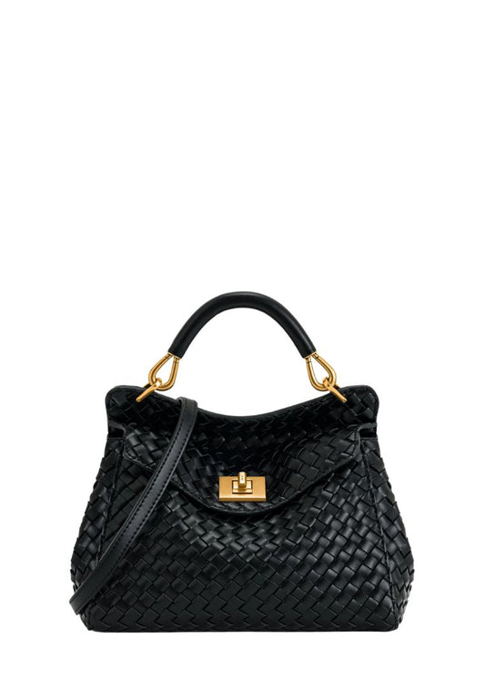 Lucia Classic Top Handle Woven Bag - Black