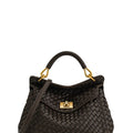 Lucia Classic Top Handle Woven Bag - Dark Brown