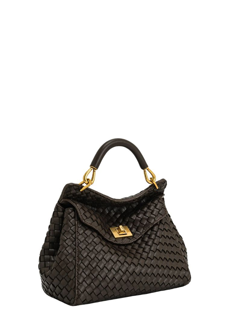 Lucia Classic Top Handle Woven Bag - Dark Brown