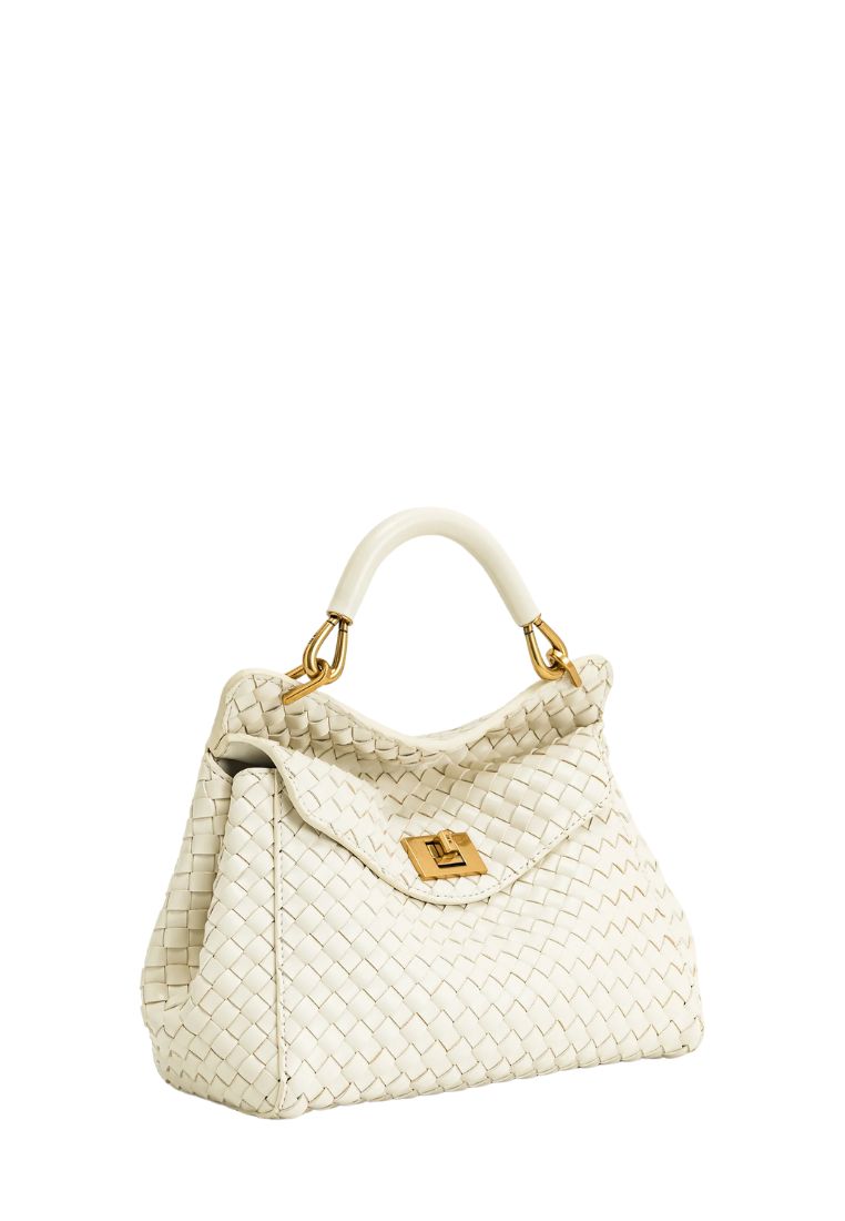 Lucia Classic Top Handle Woven Bag - White