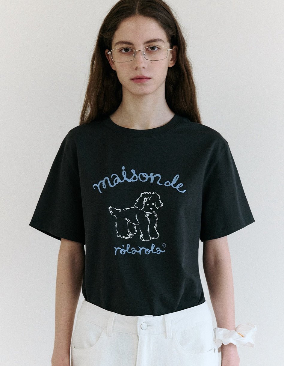 Maison Rola Puppy Friends T-Shirt Charcoal