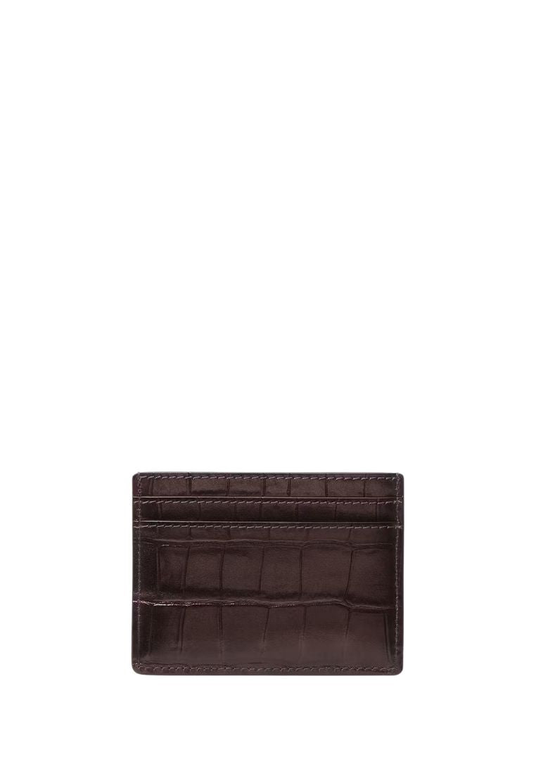 Madison Croc Embossed Small Slim Card Holder Hot Fudge