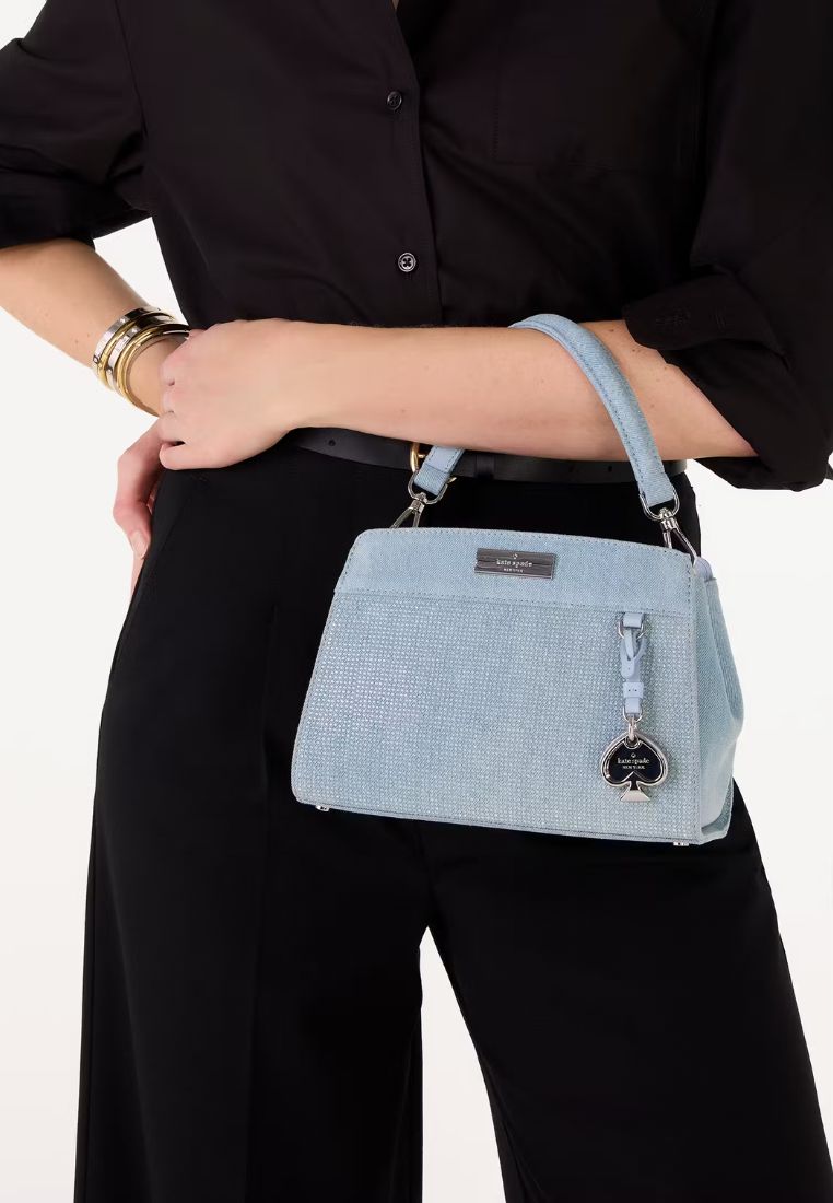 Madison Studded Denim Small Top Handle Satchel Blue Multicolor