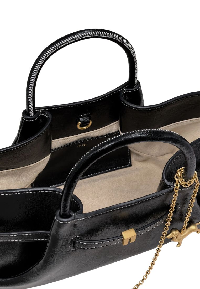 Maeve Dachshund Metal Charm Tote Bag – Black