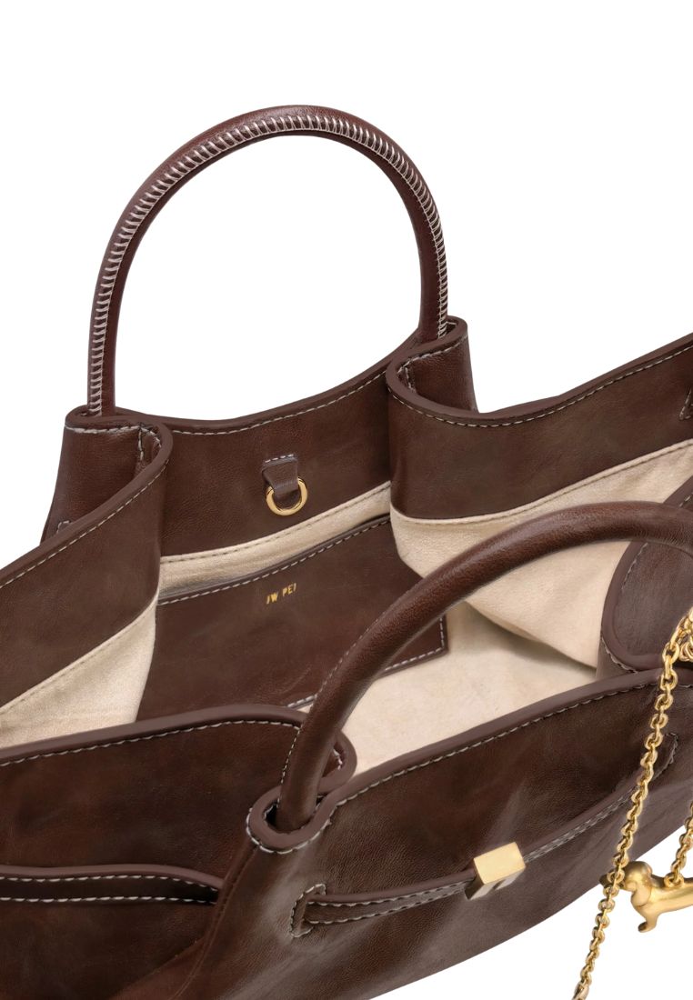 Maeve Dachshund Metal Charm Tote Bag - Dark Brown