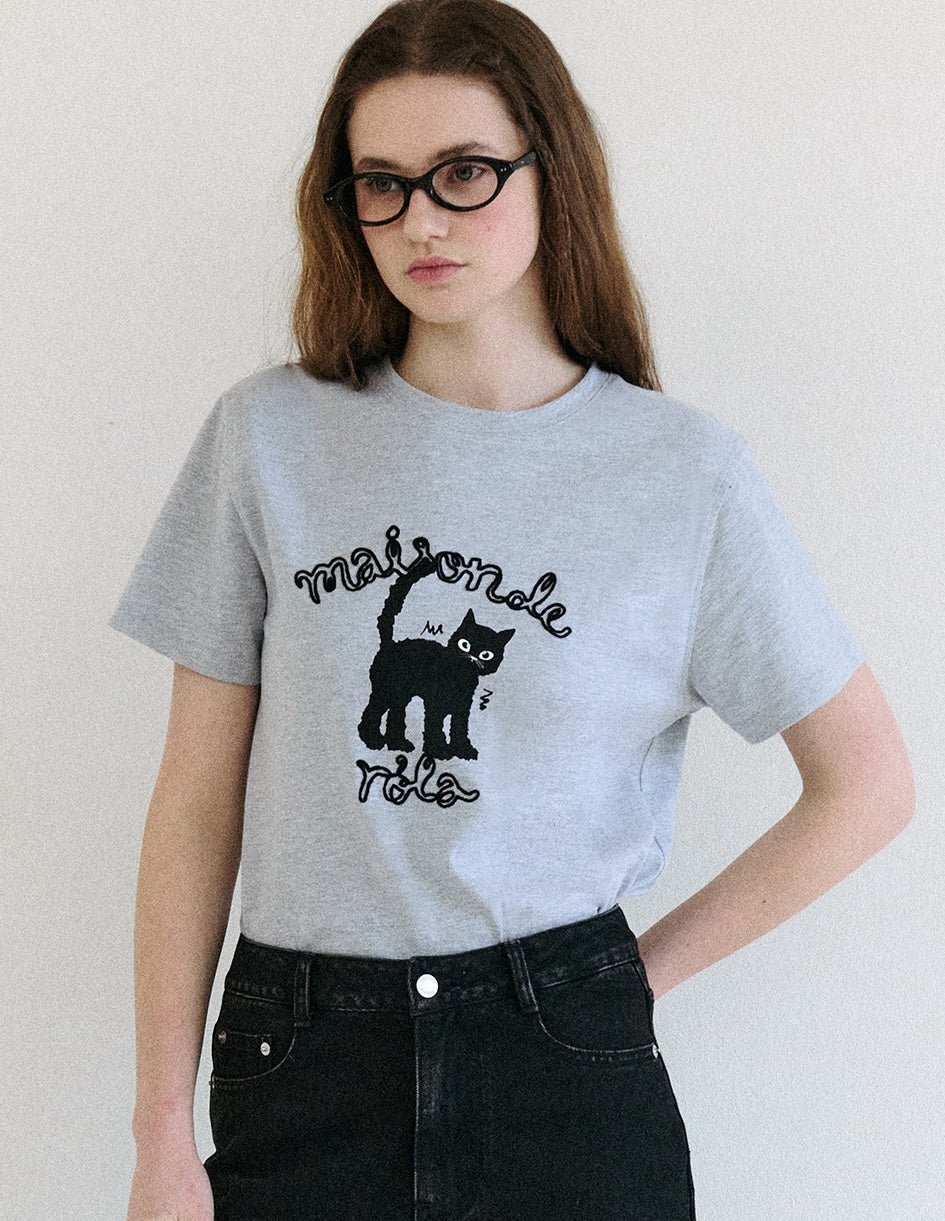 Maison Rola Cat Friends T-Shirt Gray