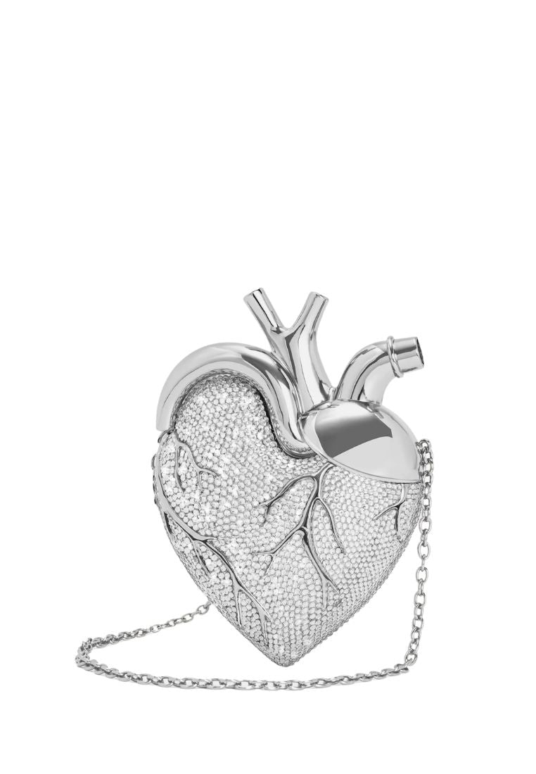 Maren Artificial Crystal Heart Shaped Bag - Silver