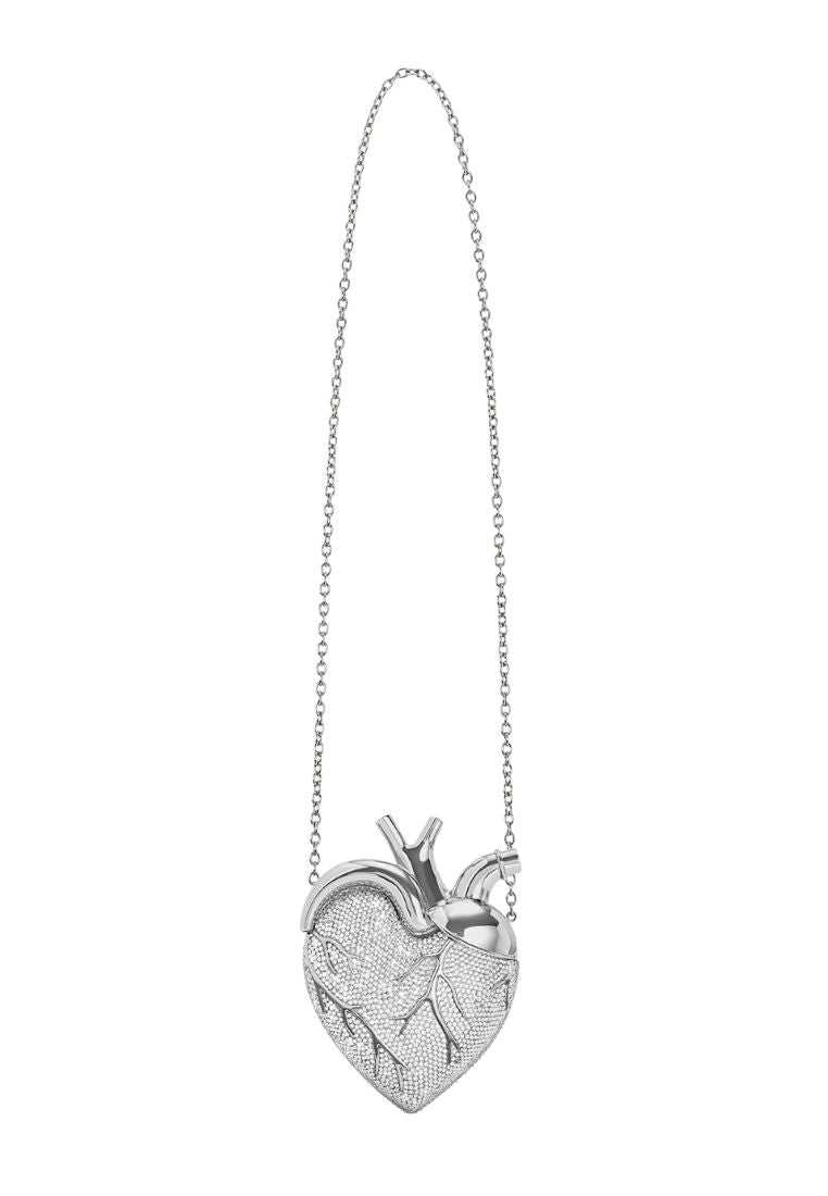 Maren Artificial Crystal Heart Shaped Bag - Silver