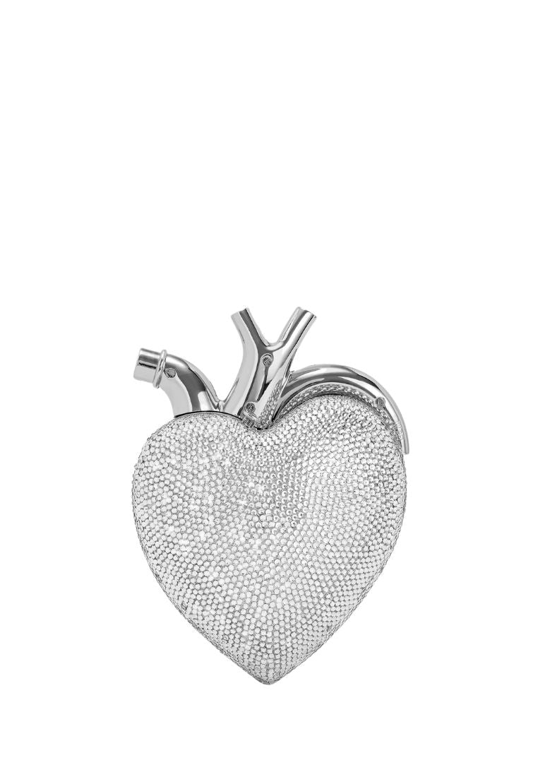 Maren Artificial Crystal Heart Shaped Bag - Silver
