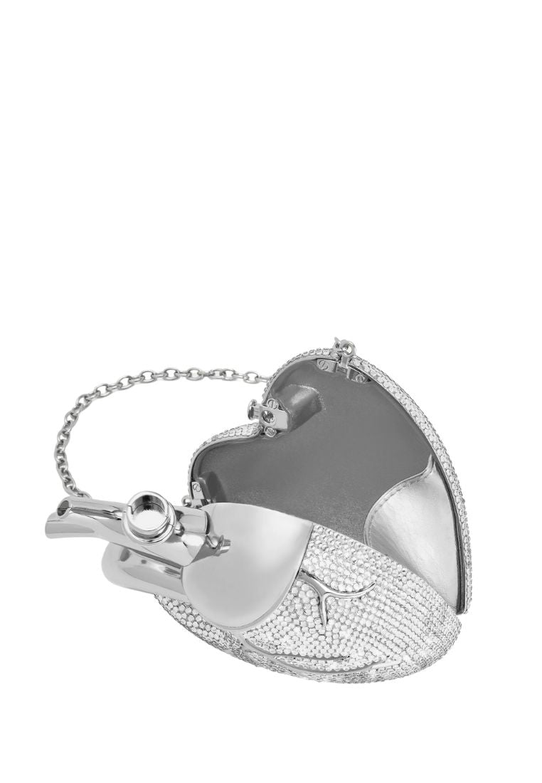Maren Artificial Crystal Heart Shaped Bag - Silver