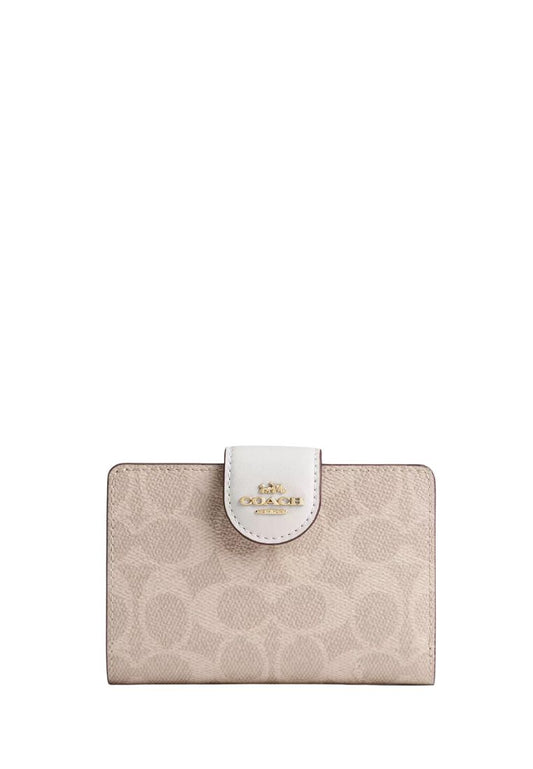 Medium Corner Zip Wallet In Signature Canvas Gold Sand Chalk