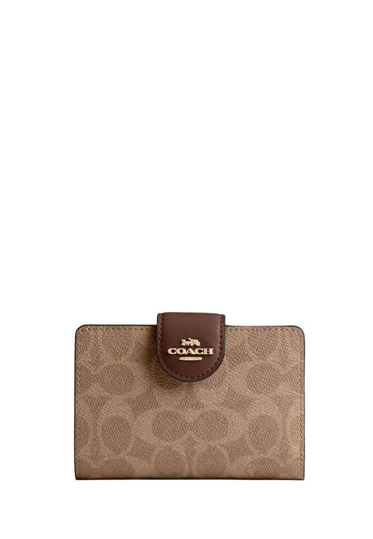 Medium Corner Zip Wallet In Signature Canvas Gold Tan Brown