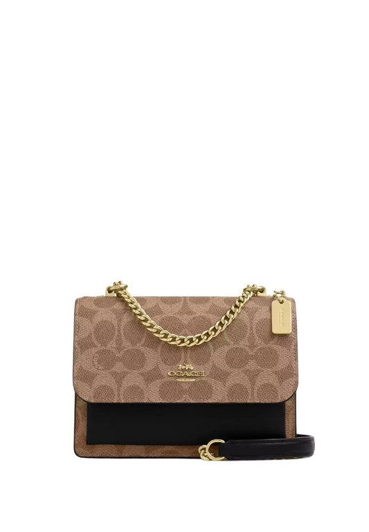 Mini Klare Crossbody Bag In Signature Canvas Gold Tan Black