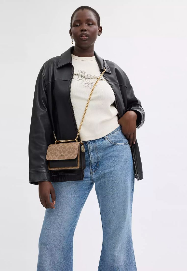 Mini Klare Crossbody Bag In Signature Canvas Gold Tan Black