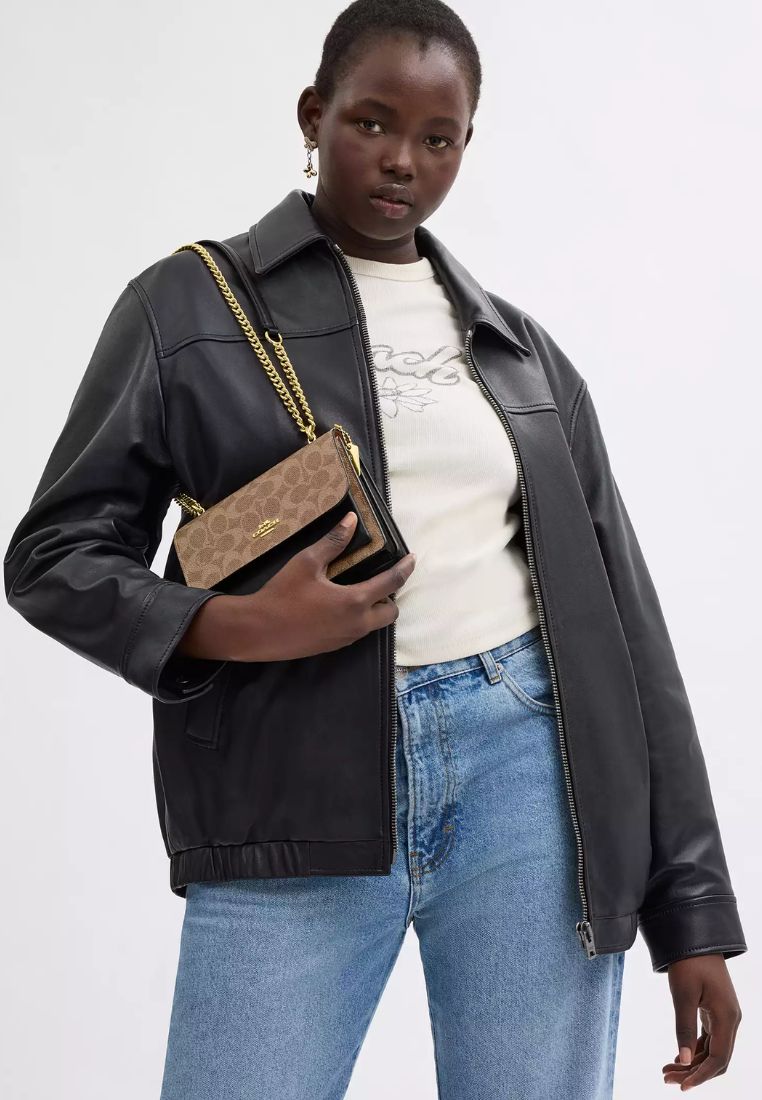 Mini Klare Crossbody Bag In Signature Canvas Gold Tan Black