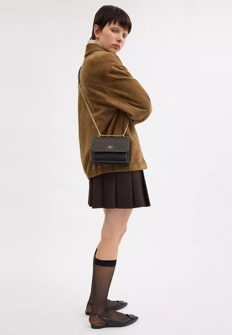 Mini Klare Crossbody Bag In Signature Canvas Gold Walnut Black