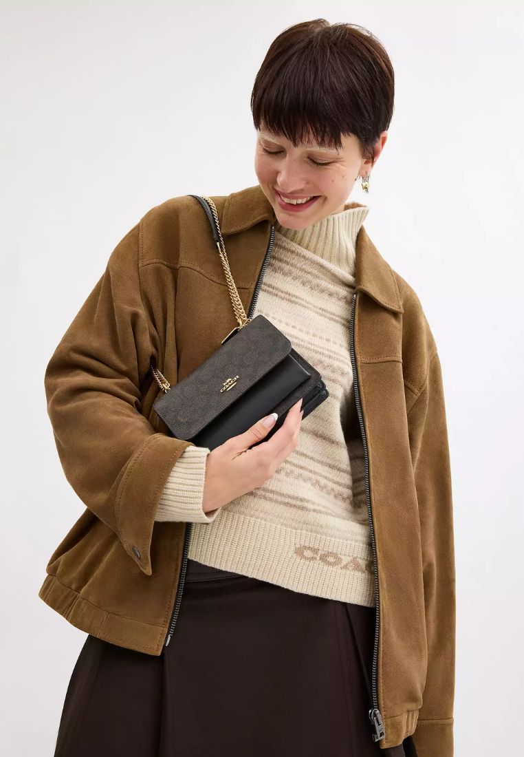 Mini Klare Crossbody Bag In Signature Canvas Gold Walnut Black