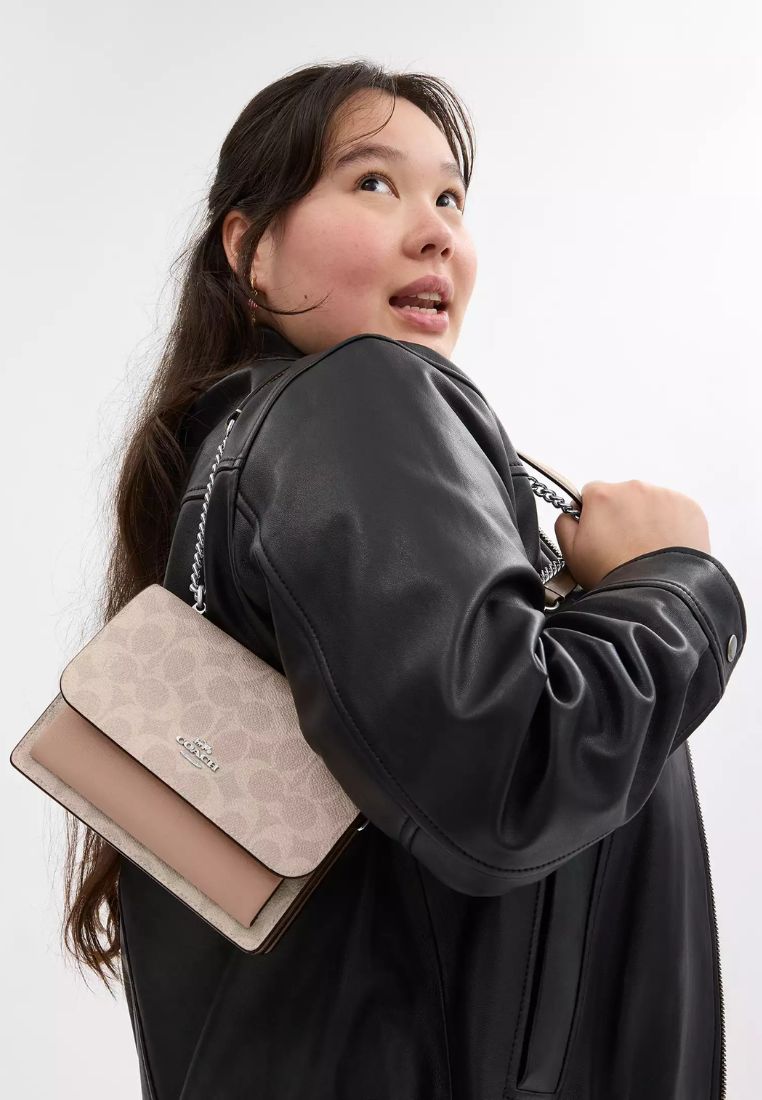 Mini Klare Crossbody Bag In Signature Canvas Silver Sand Taupe