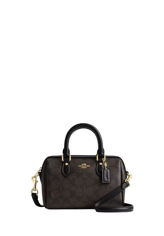 Mini Rowan Crossbody Bag In Signature Canvas Gold Walnut Black