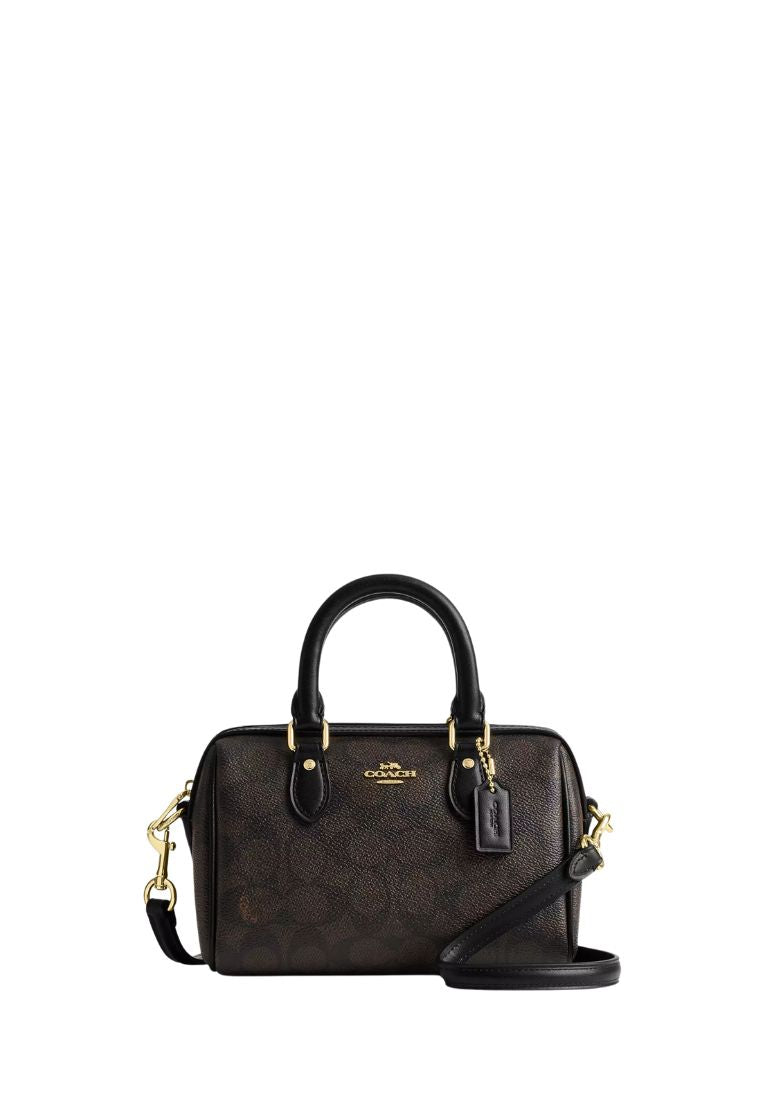 Mini Rowan Crossbody Bag In Signature Canvas Gold Walnut Black