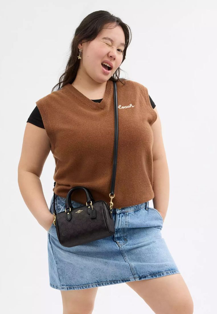 Mini Rowan Crossbody Bag In Signature Canvas Gold Walnut Black