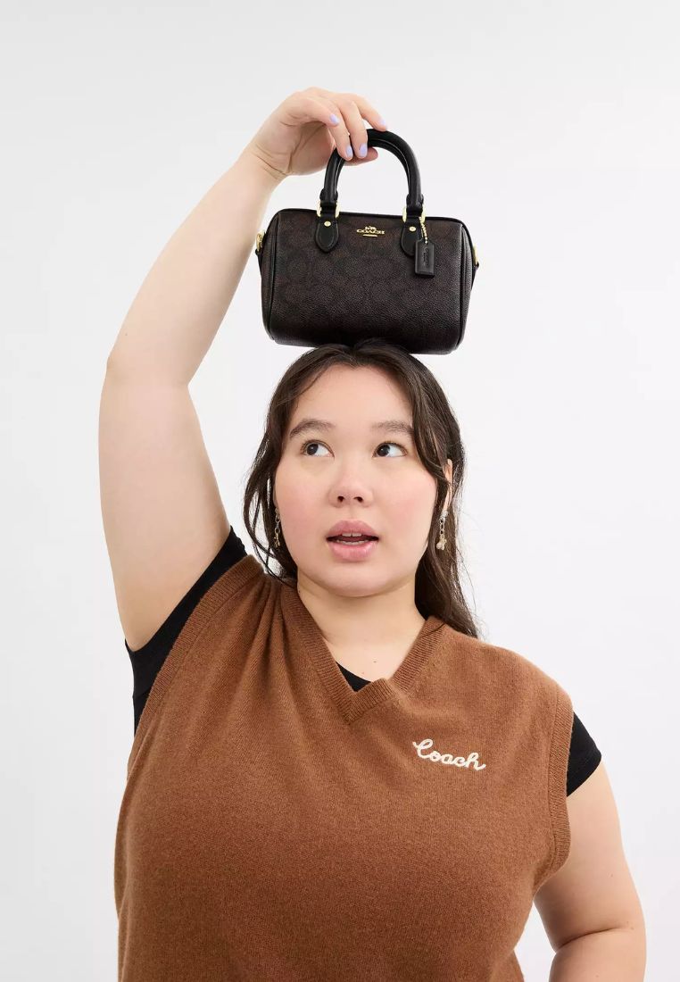 Mini Rowan Crossbody Bag In Signature Canvas Gold Walnut Black