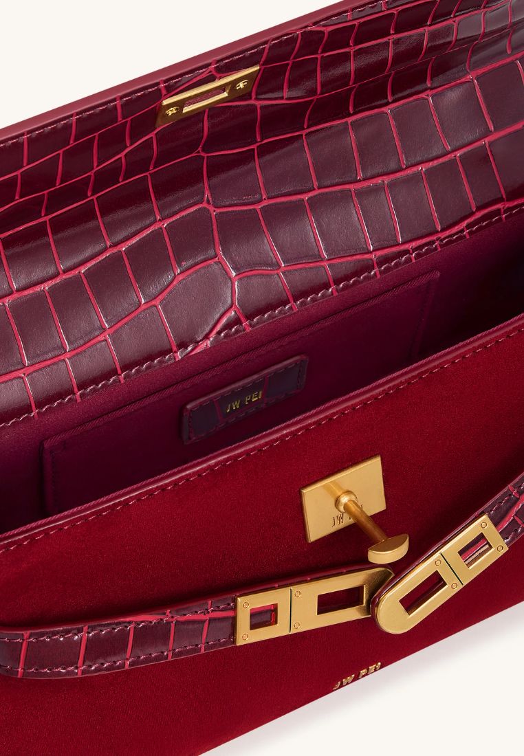 Noor Faux Suede Top Handle Bag - Red