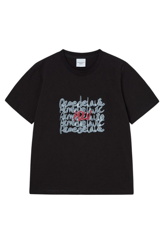 Oil Painting Graphic Woman Short Sleeve T-Shirt Black