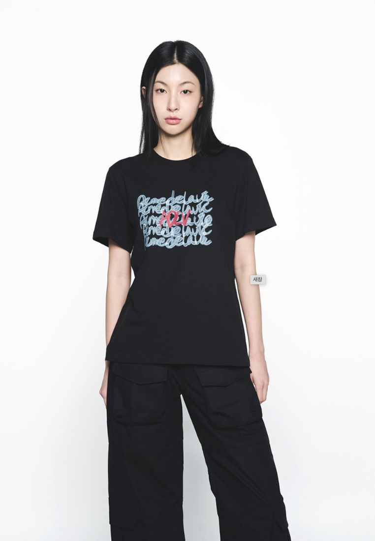 Oil Painting Graphic Woman Short Sleeve T-Shirt Black