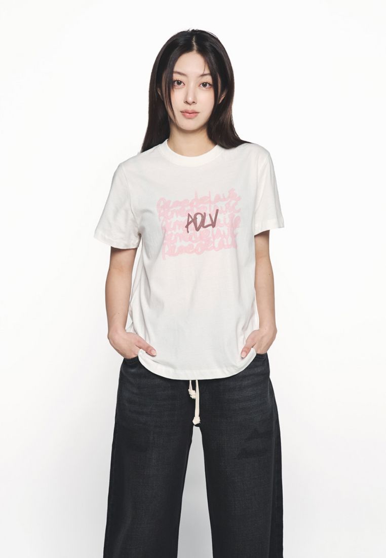 Oil Painting Graphic Woman Short Sleeve T-Shirt Cream