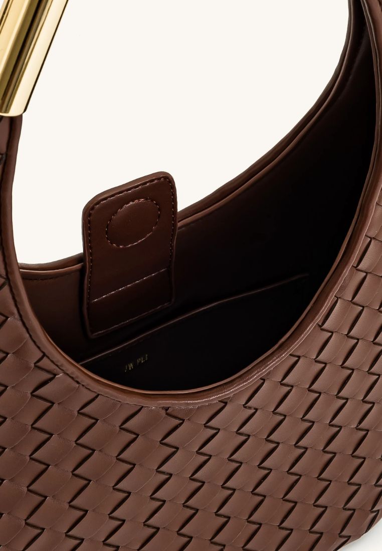 Olivia Hand-Woven Metal Handle Hobo Bag - Brown