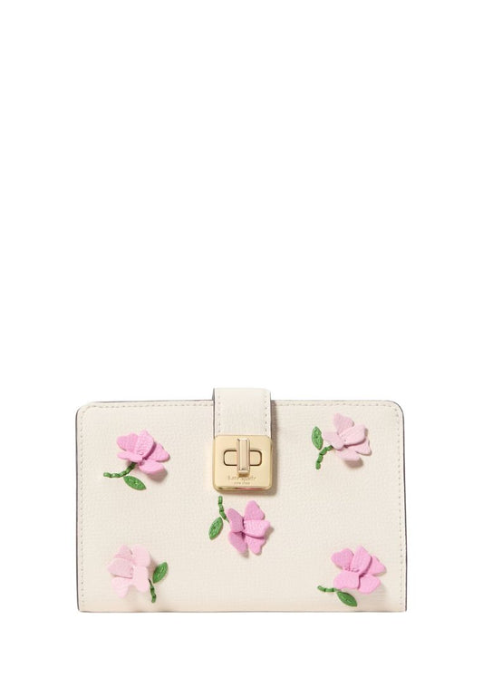 Phoebe Floral Applique Turnlock Medium Wallet Meringue Multi