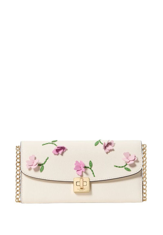Phoebe Floral Applique Turnlock Wallet-on-Chain Meringue Multi