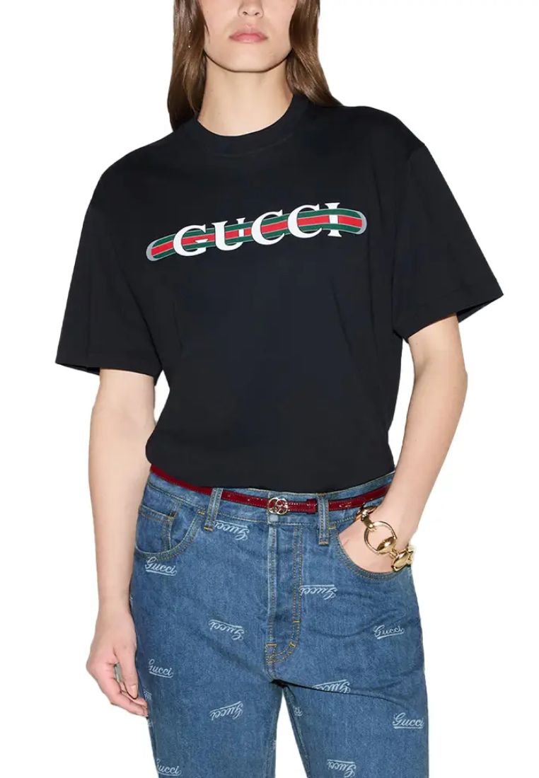 Printed Logo Cotton Jersey T-Shirt Black